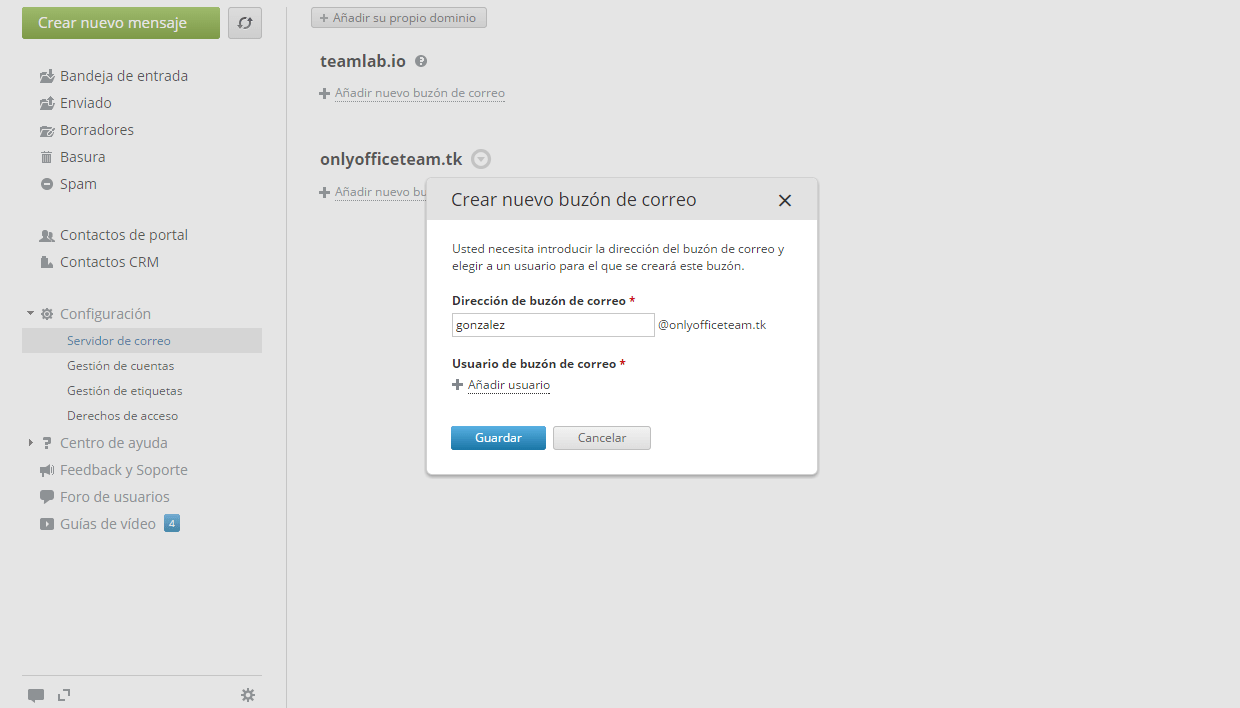 Crear buzón de correo