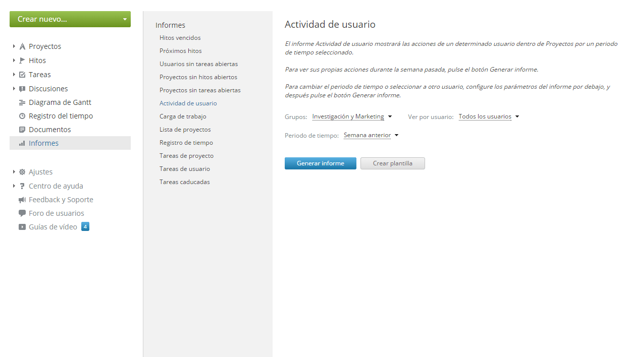 Recibir informes sobre progreso de proyecto