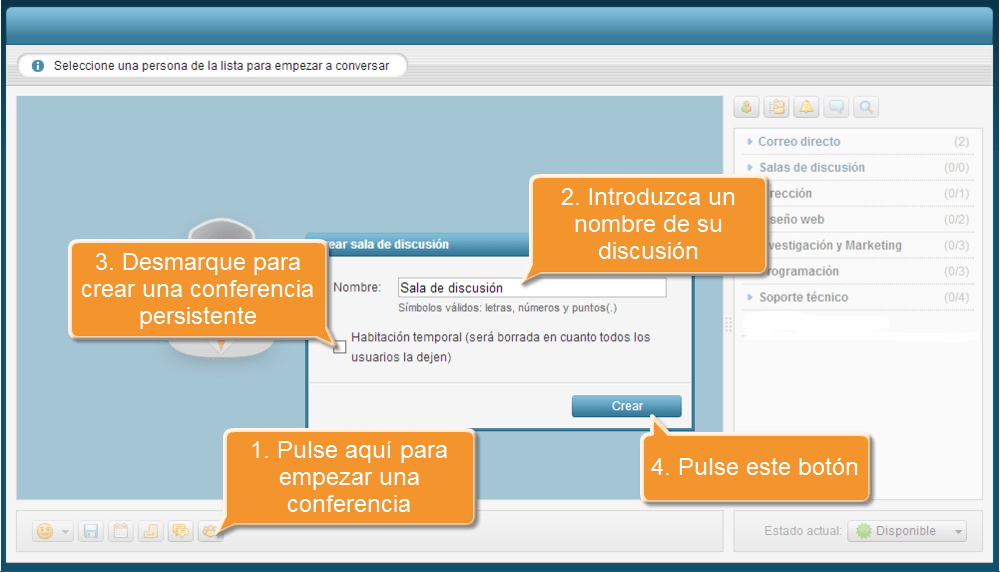 ¿Cómo crear una sala de discusión en Chat? Step 2