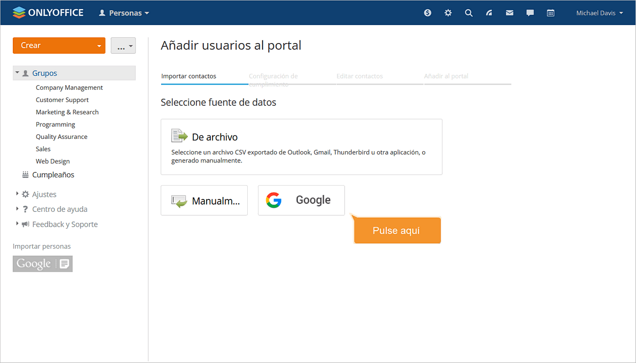 ¿Cómo añadir a usuarios usando datos de Google? Step 2
