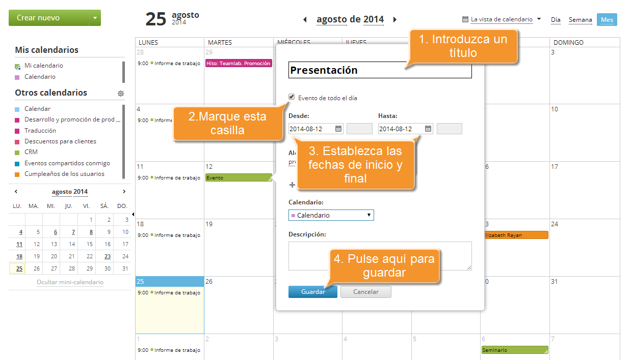 ¿Cómo crear el evento de todo el día? Step 3