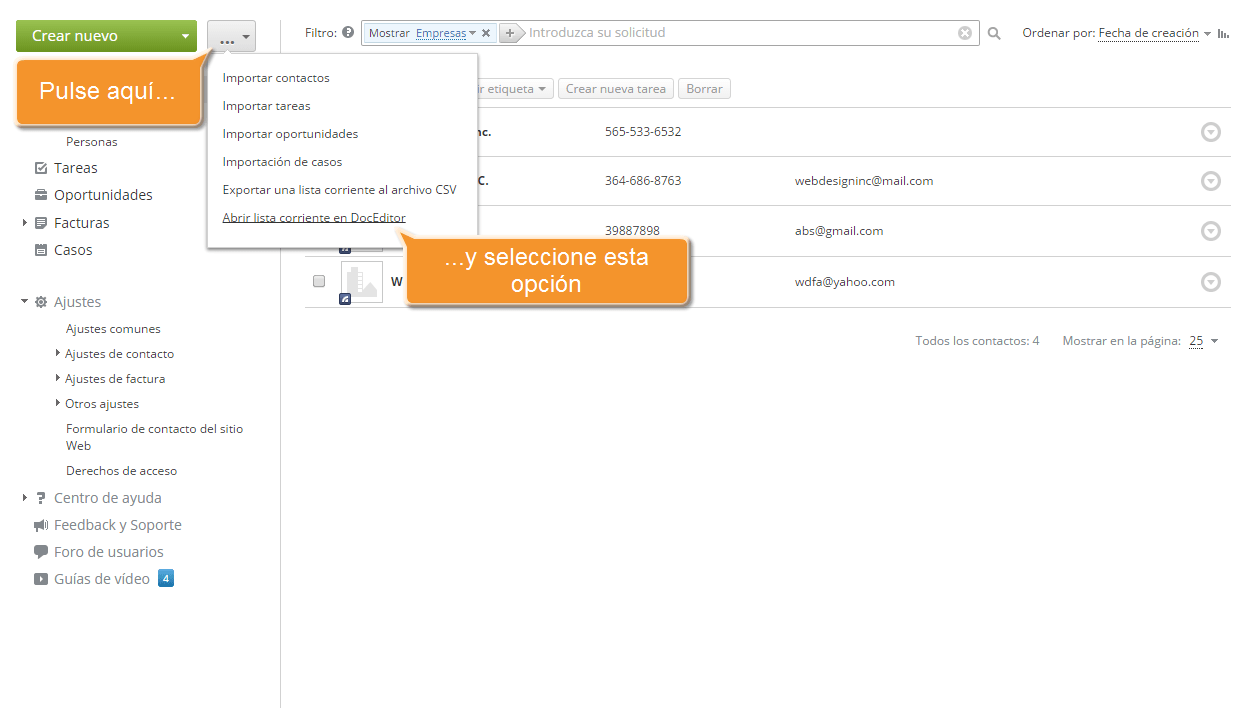 ¿Cómo exportar su base de datos de clientes CRM y editarla usando Spreadsheet Editor? Paso 3