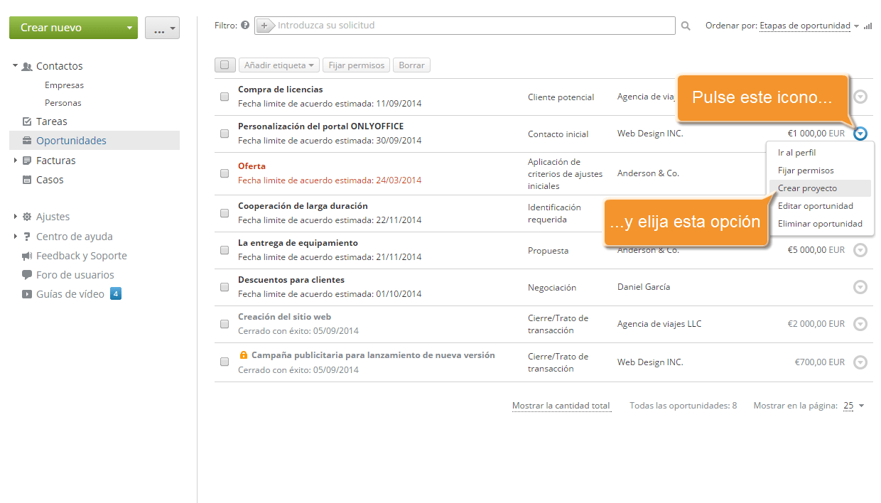 ¿Cómo enlazar una oportunidad con un proyecto? Step 3