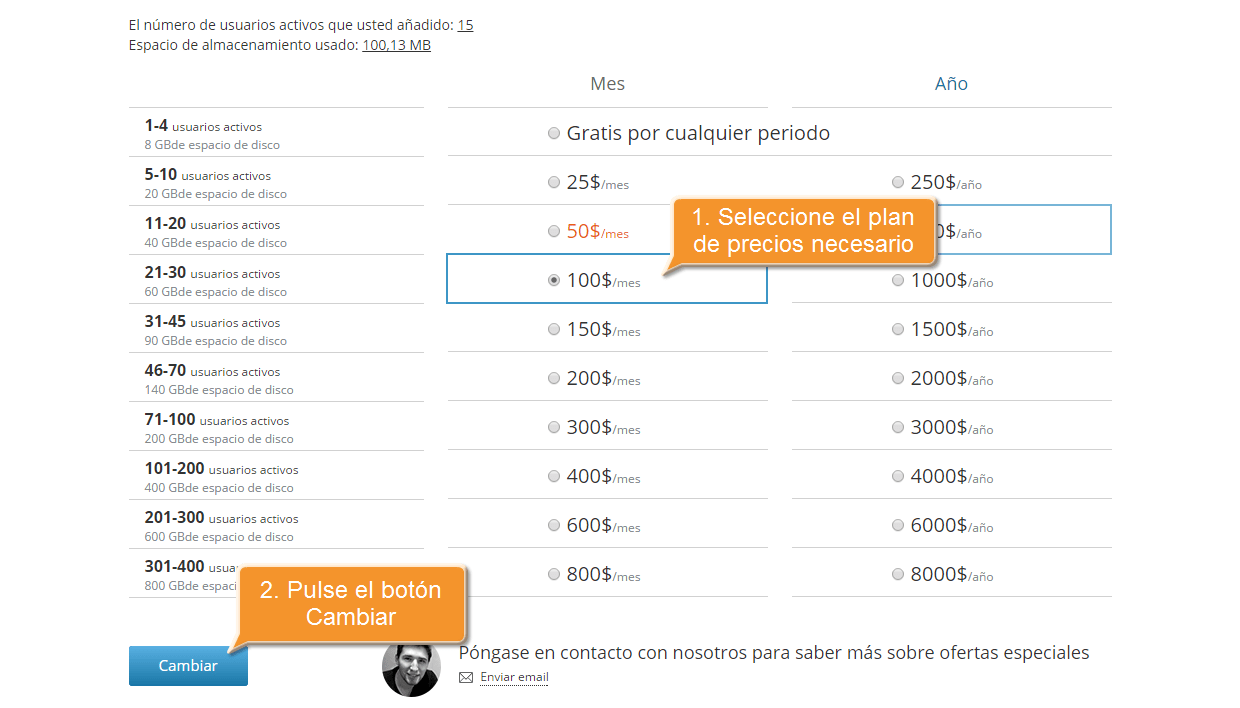 ¿Cómo cambiar su plan de precios? Paso 2