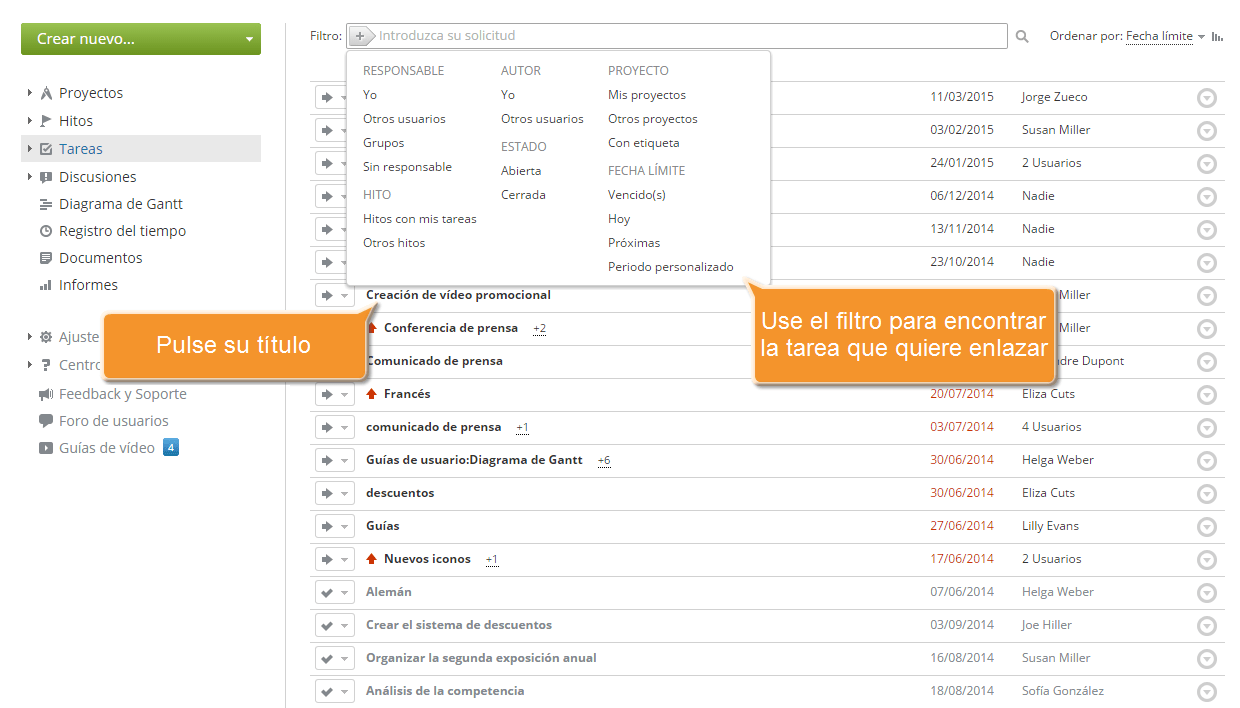¿Cómo enlazar tareas dentro de su proyecto? Paso 2