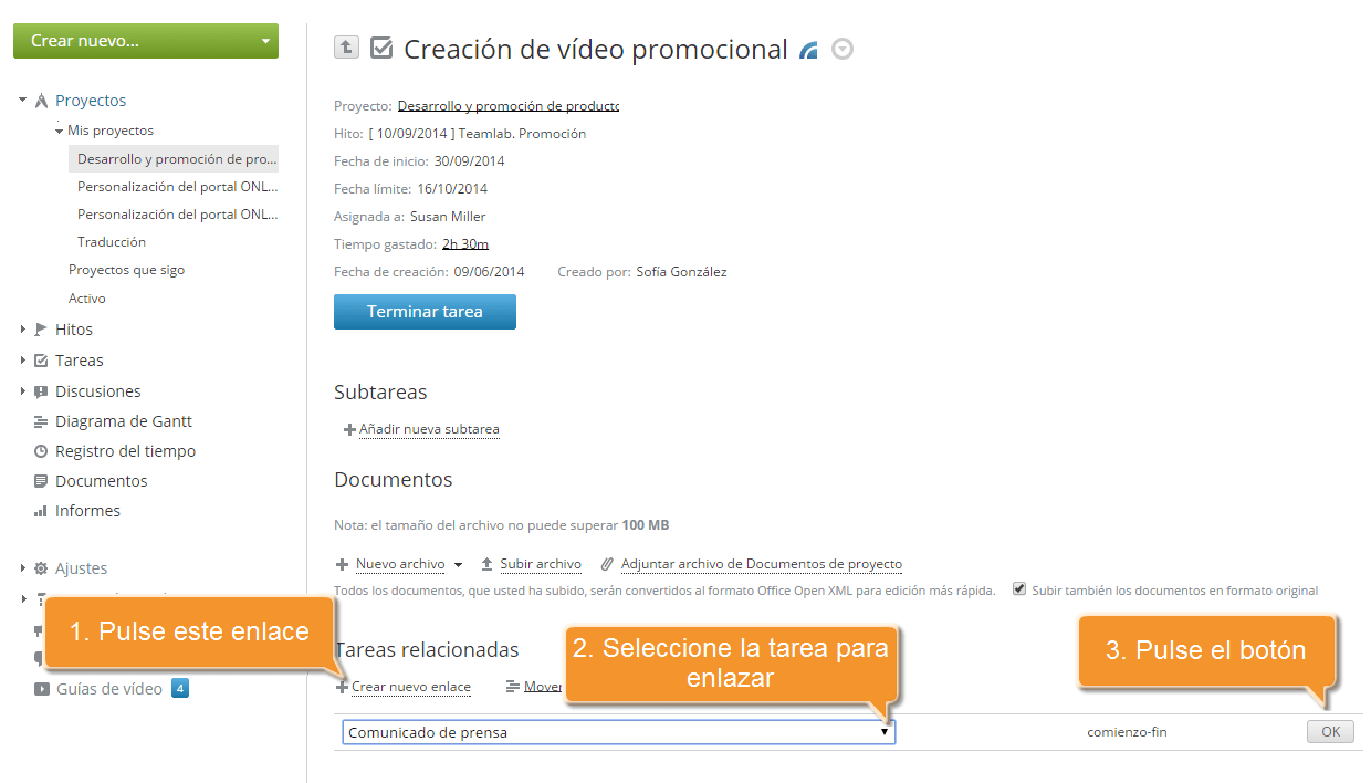 ¿Cómo enlazar tareas dentro de su proyecto? Paso 3