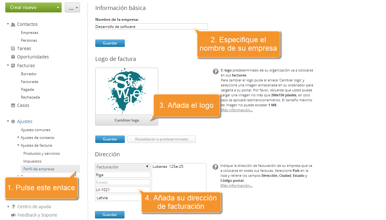 ¿Cómo crear facturas para sus clientes? Paso 2