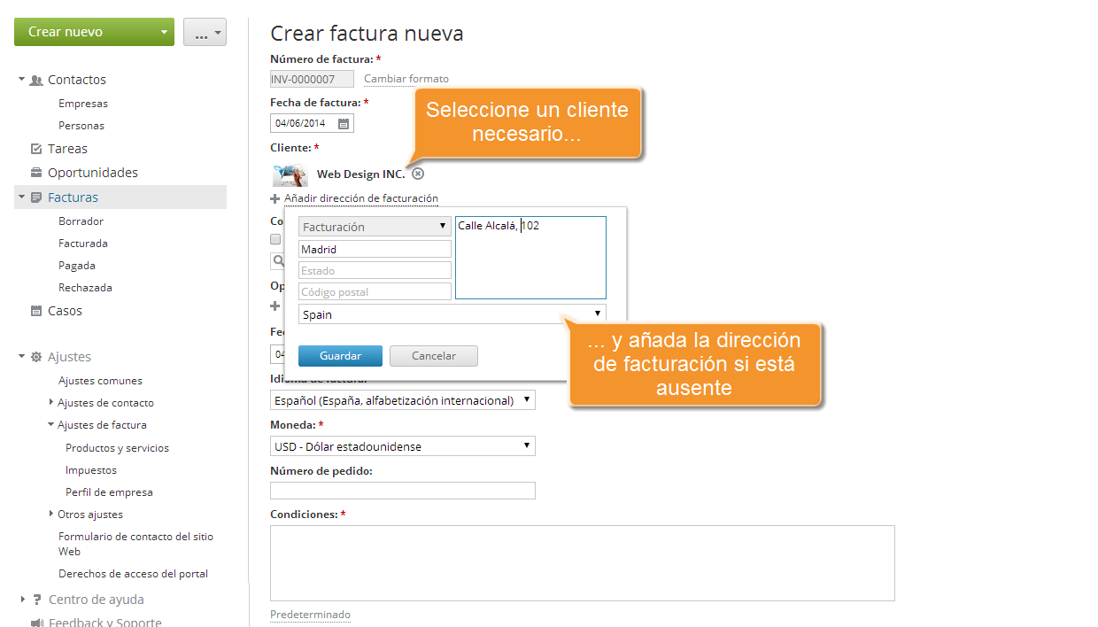 ¿Cómo crear facturas para sus clientes? Step 4