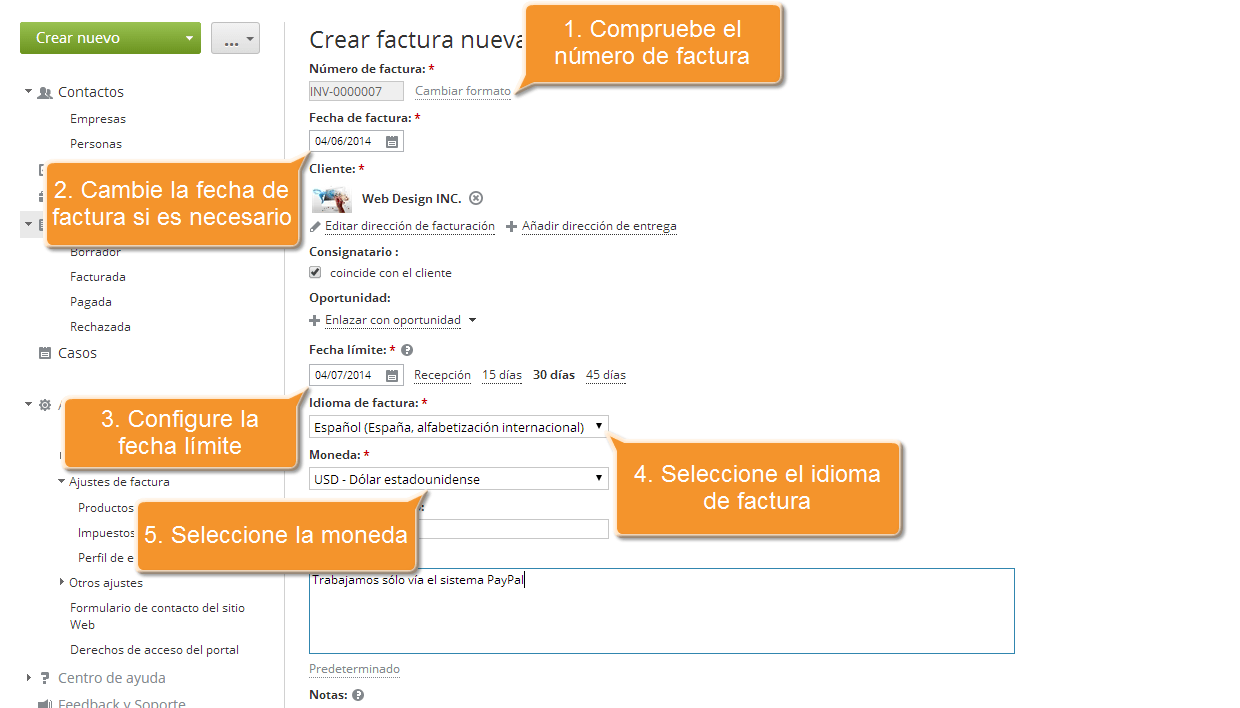 ¿Cómo crear facturas para sus clientes? Paso 5
