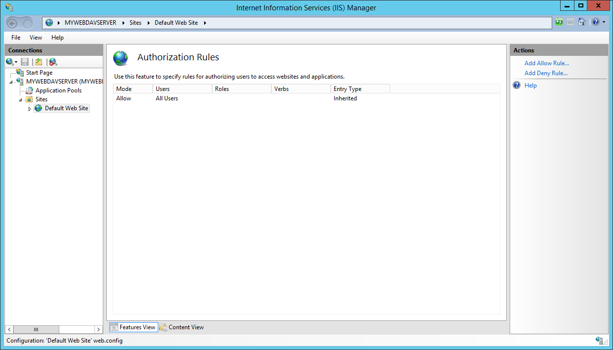 IIS Manager - Authorization Rules