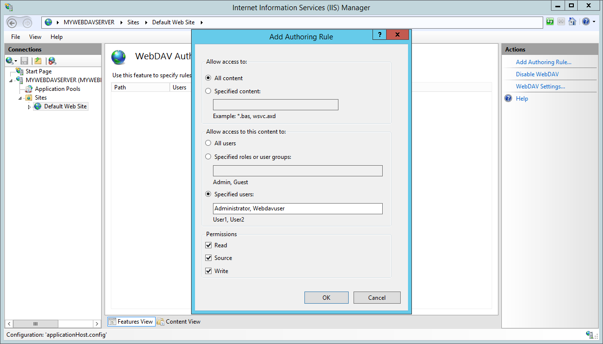IIS Manager - WebDAV Authoring Rules