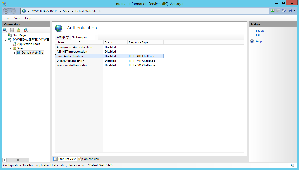 IIS Manager - Authentication