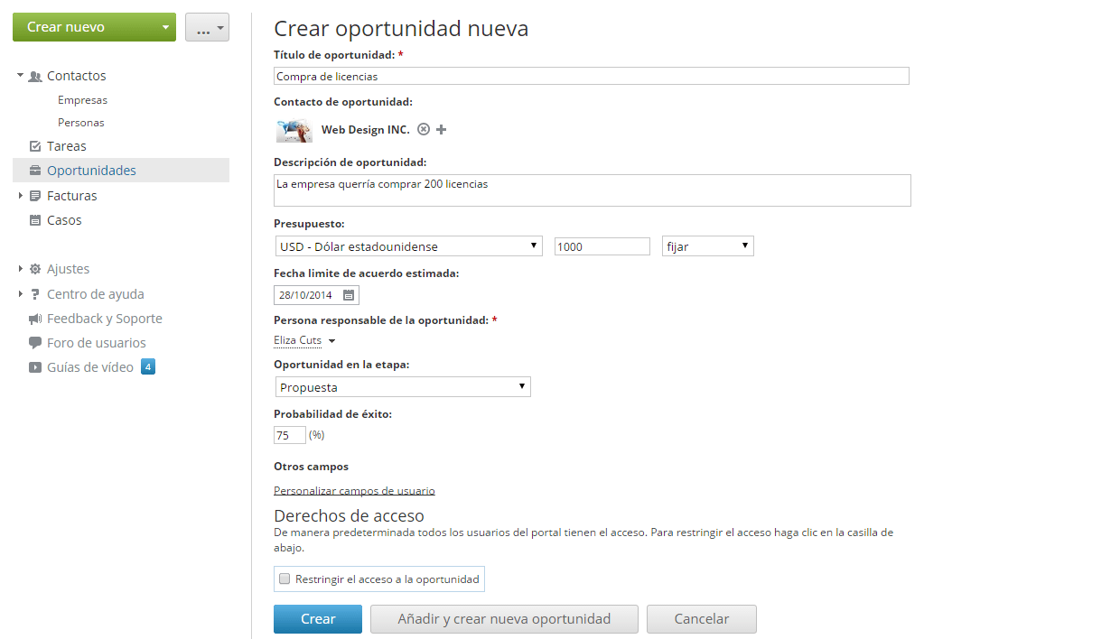 Añadir oportunidad