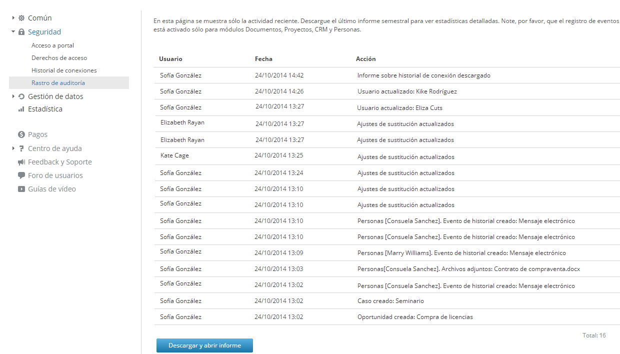 Recibir datos de rastro de auditoría