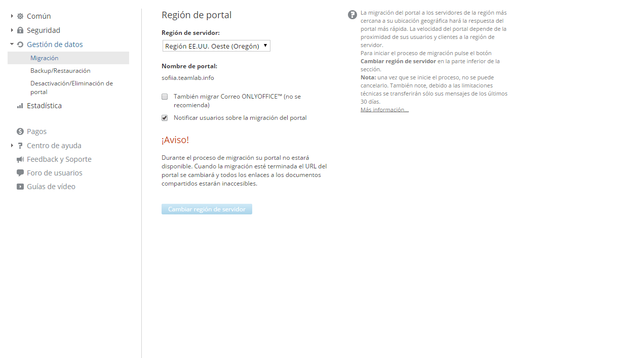Cambiar región de portal