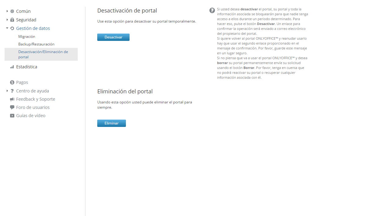 Desactivación/eliminación de potal