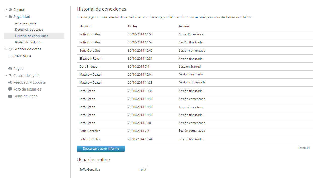 Monitorizar historial de conexión