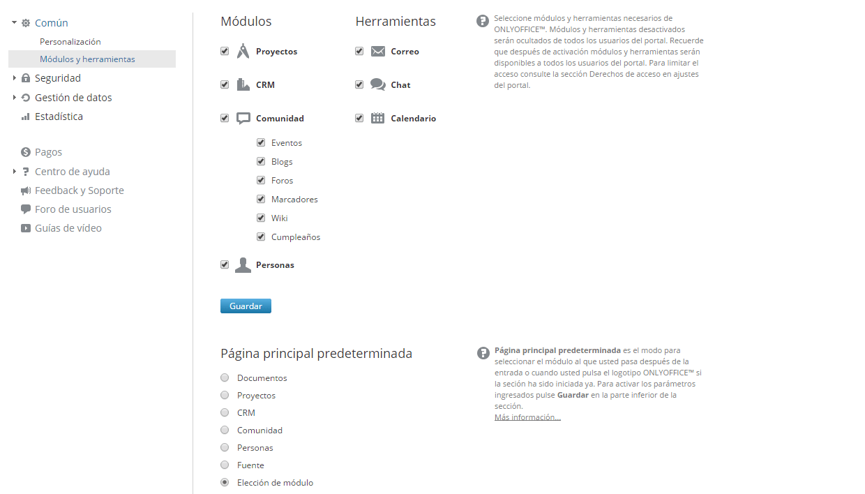 Manejar módulos de portal