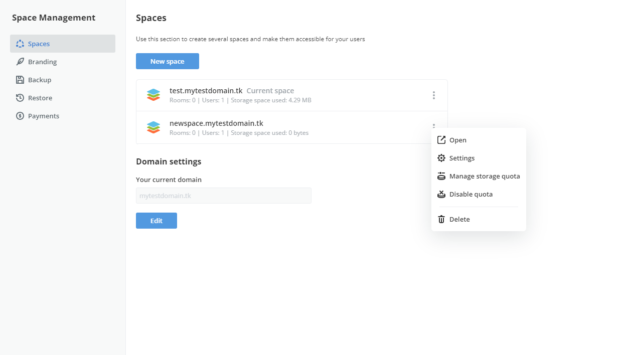 Managing Spaces