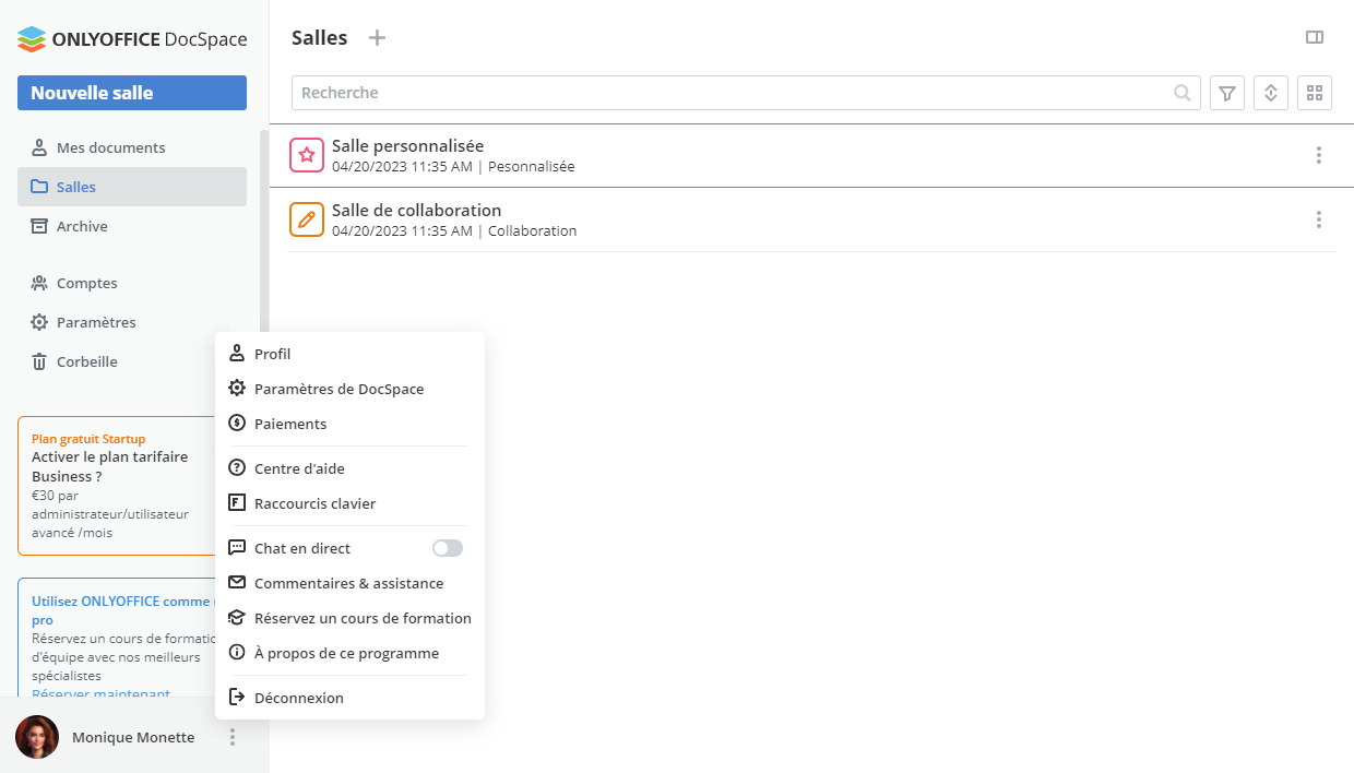Structure de l'espace DocSpace