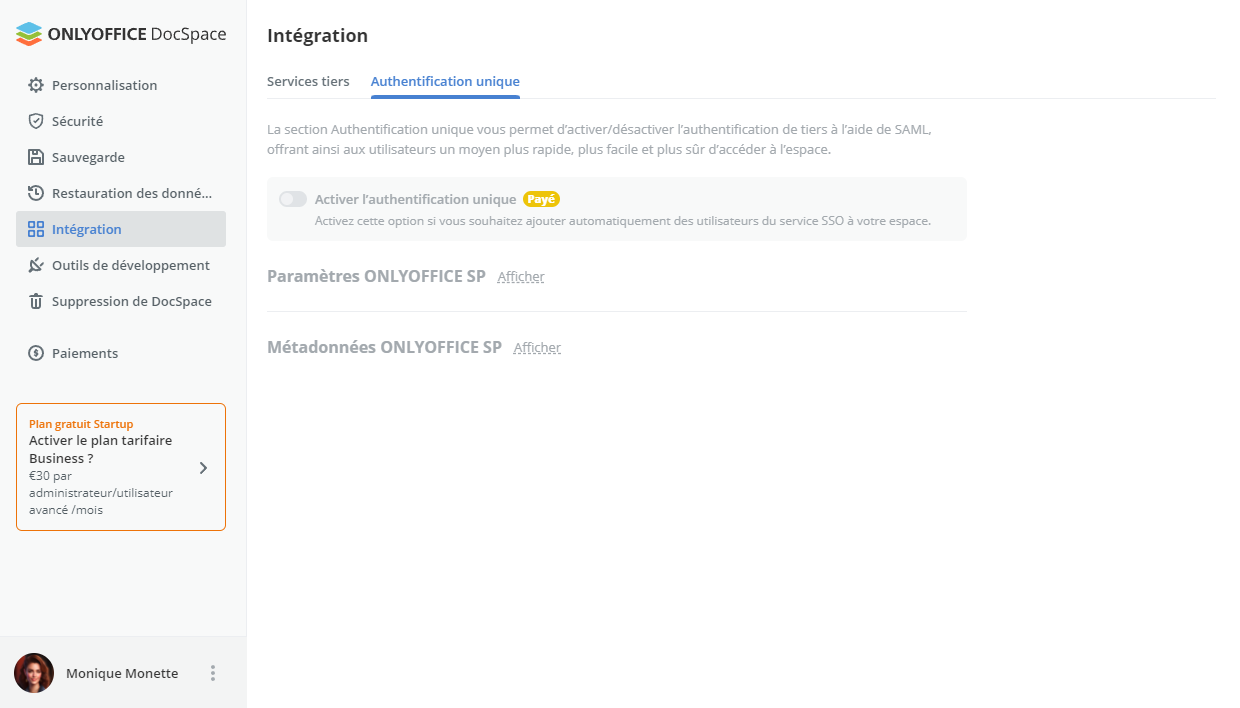 Activation d'authentification unique