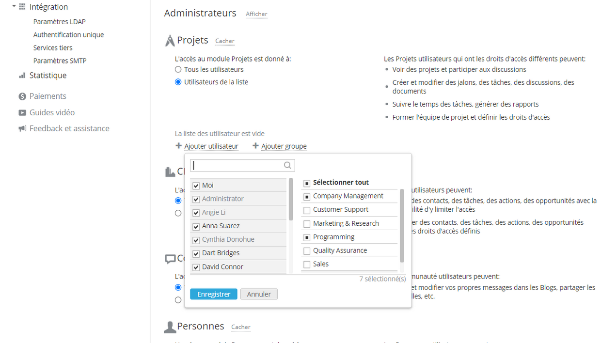 Limiter l'accès aux modules du portail