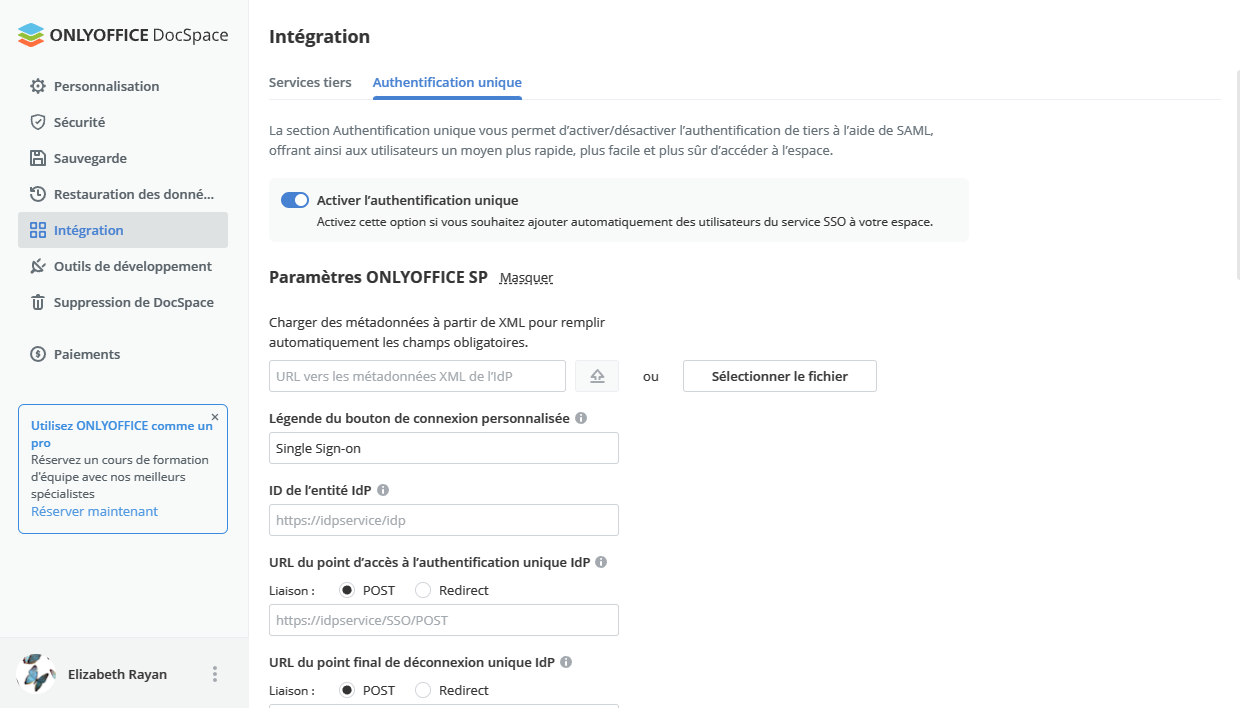 Activer l'authentification unique (SSO) dans DocSpace