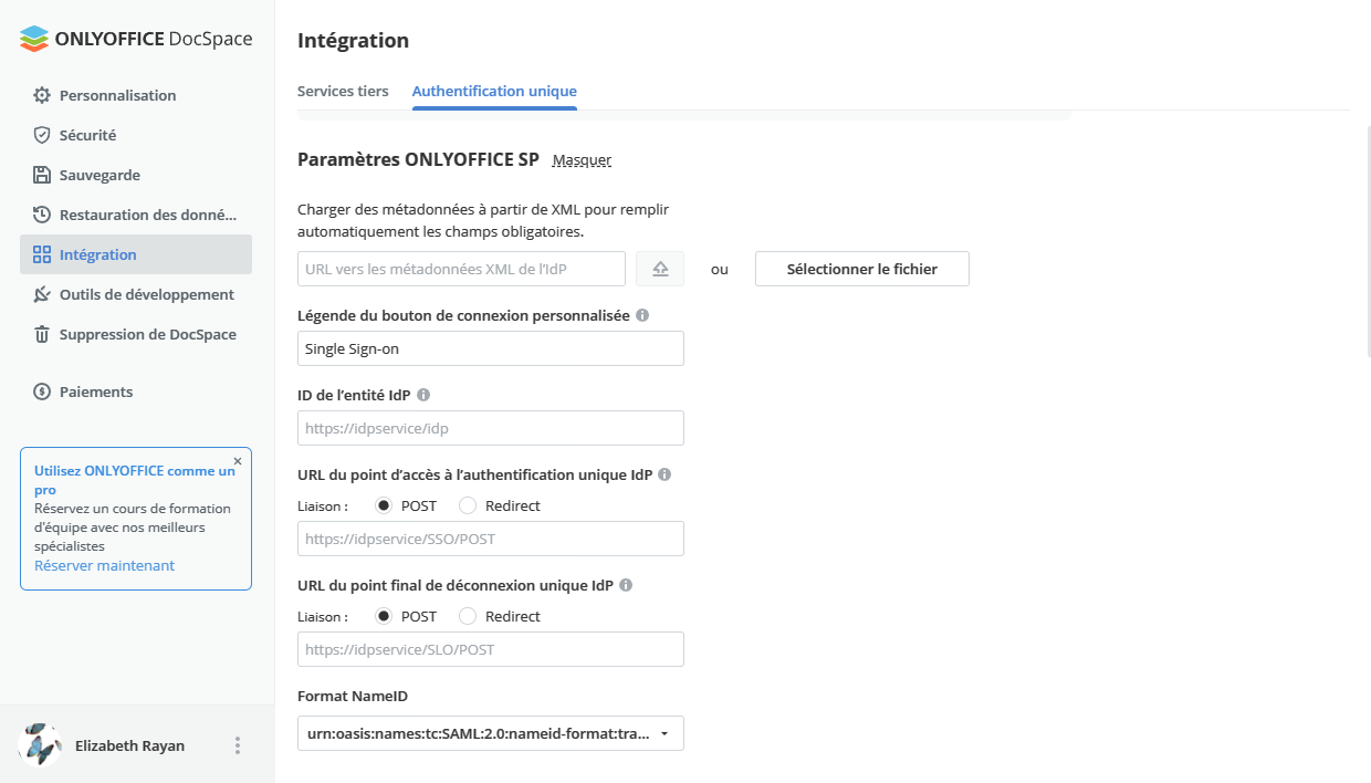 Activer l'authentification unique (SSO) dans DocSpace