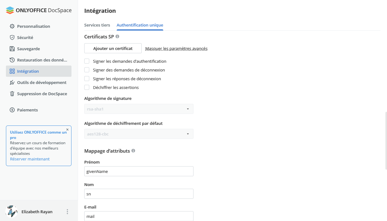 Activer l'authentification unique (SSO) dans DocSpace