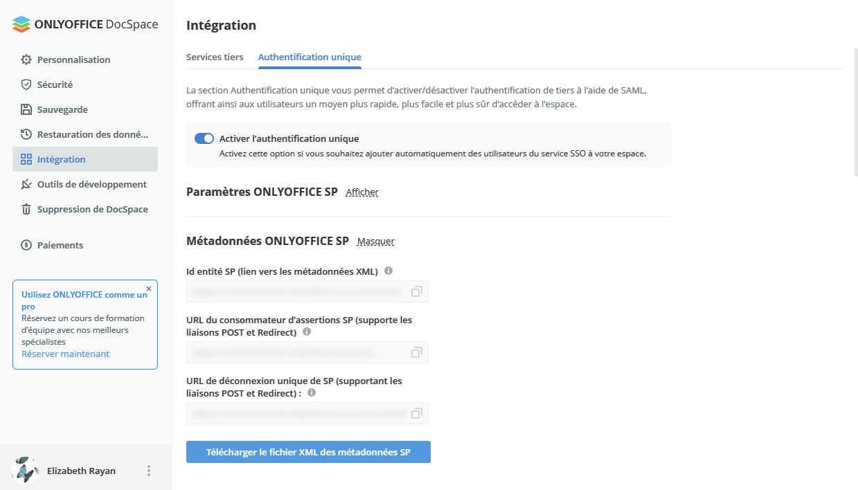 Activer l'authentification unique (SSO) dans DocSpace