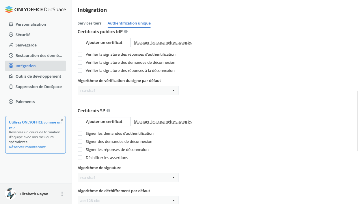 Activer l'authentification unique (SSO) dans DocSpace