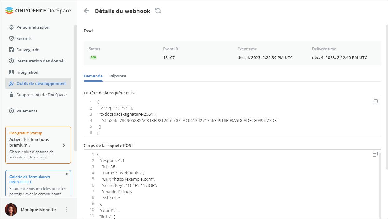 Utiliser des webhooks dans DocSpace