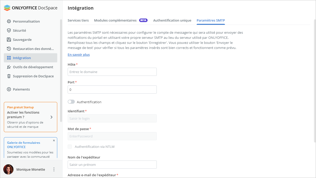 Configuration du serveur SMTP
