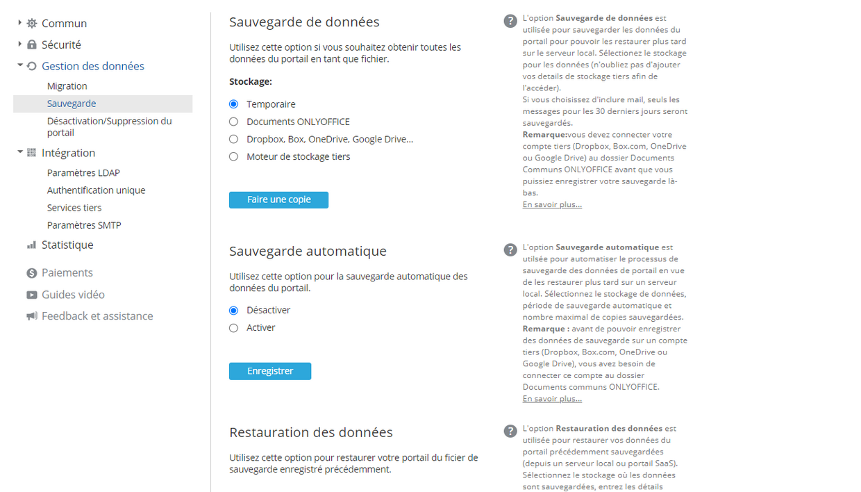 Sauvegarde de données