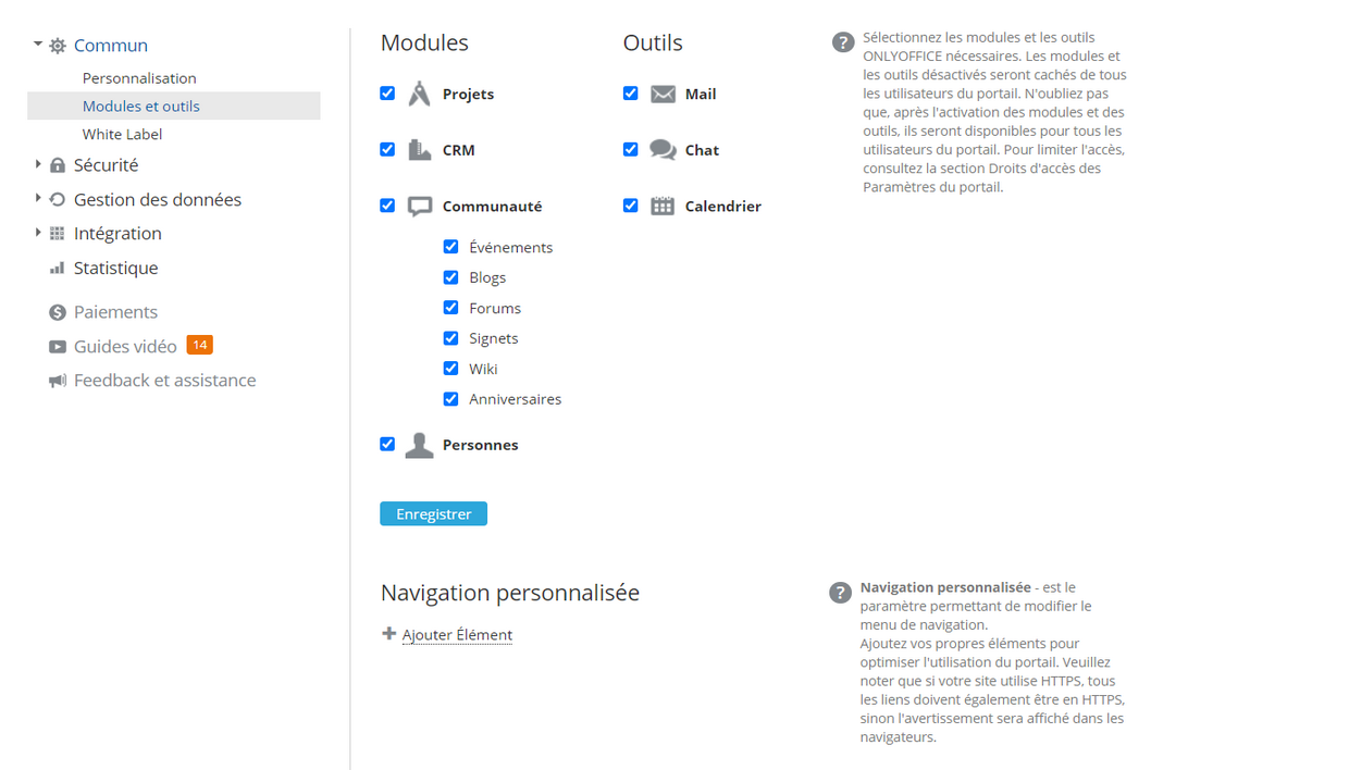 Gestion des modules du portail