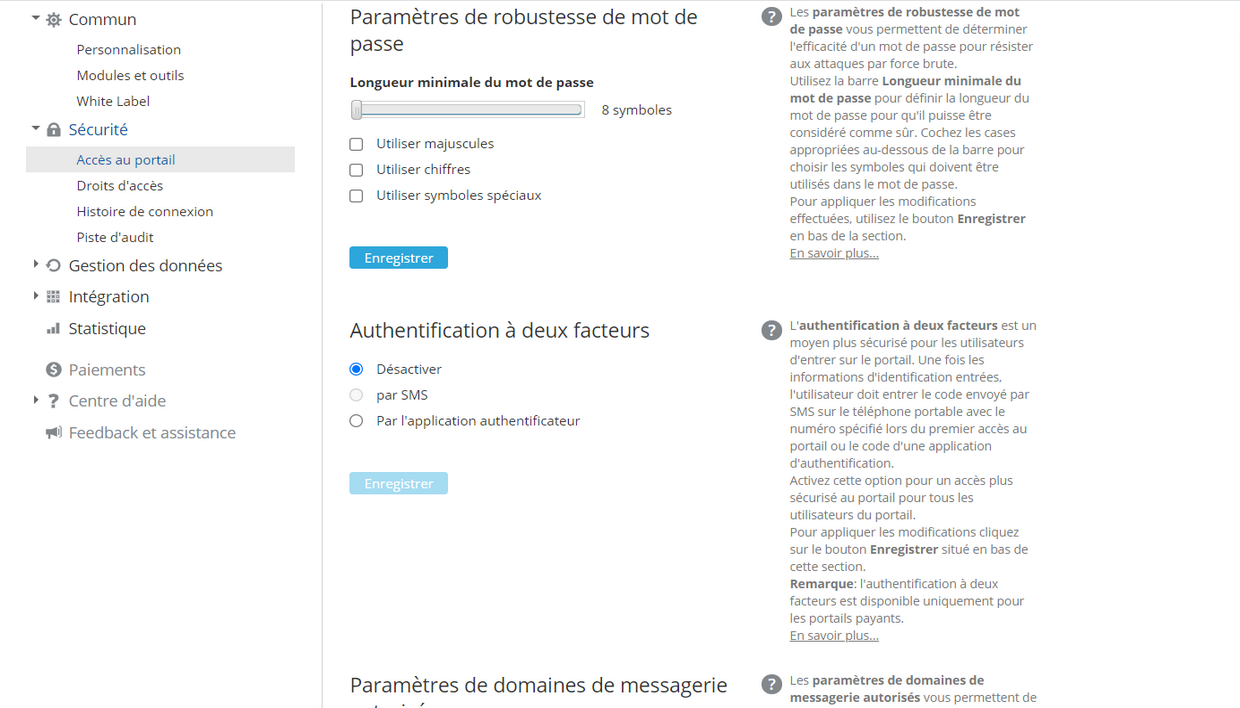 Modification des paramètres d'accès
