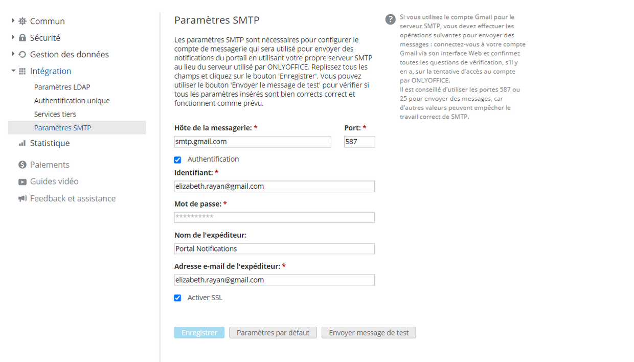 Configuration du serveur SMTP