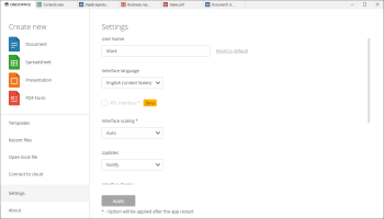 Application settings