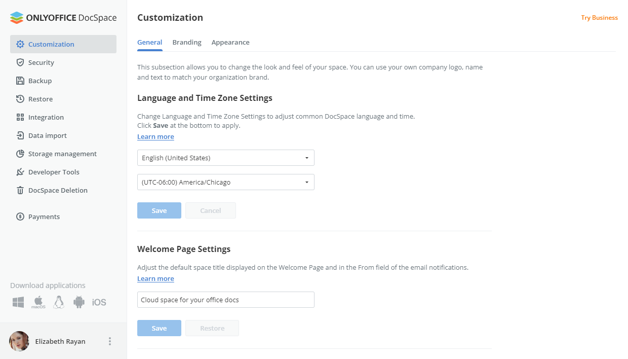 DocSpace settings
