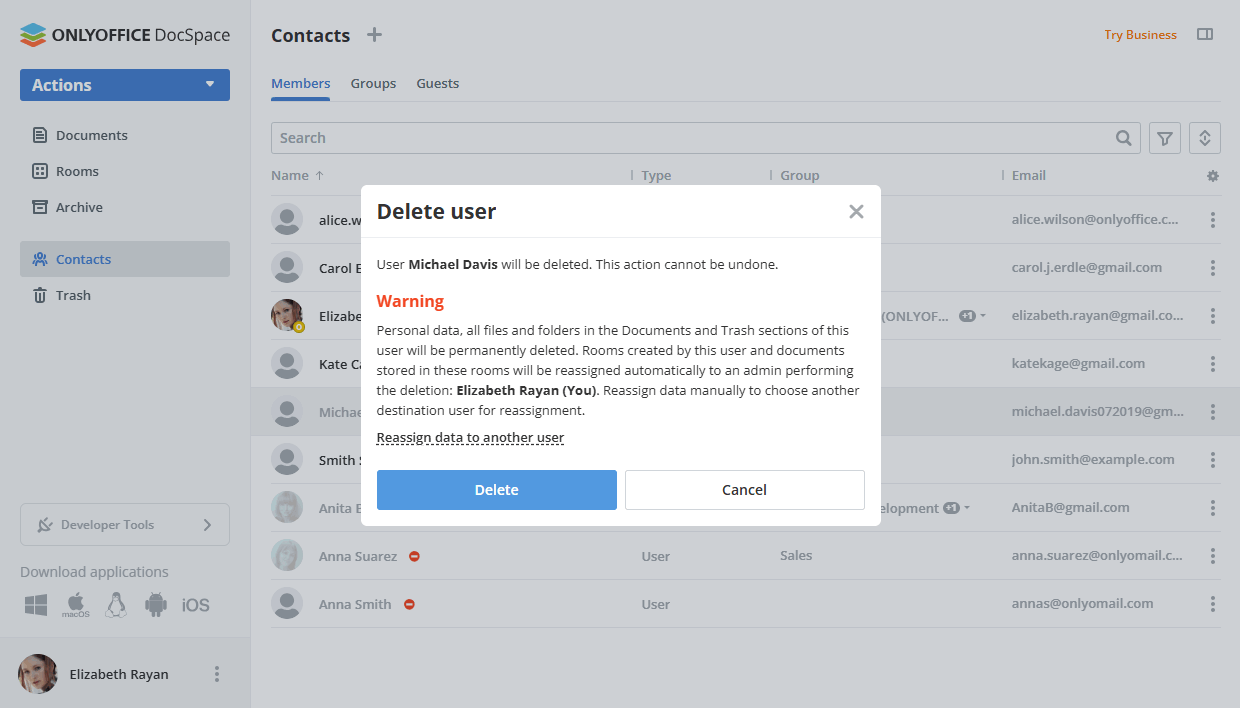 Deleting a profile