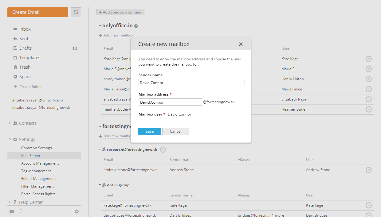 Create New Mailbox