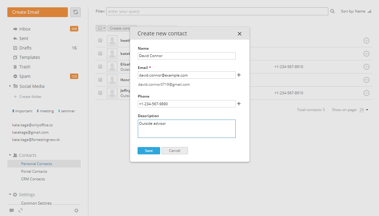 Add New Personal Contacts
