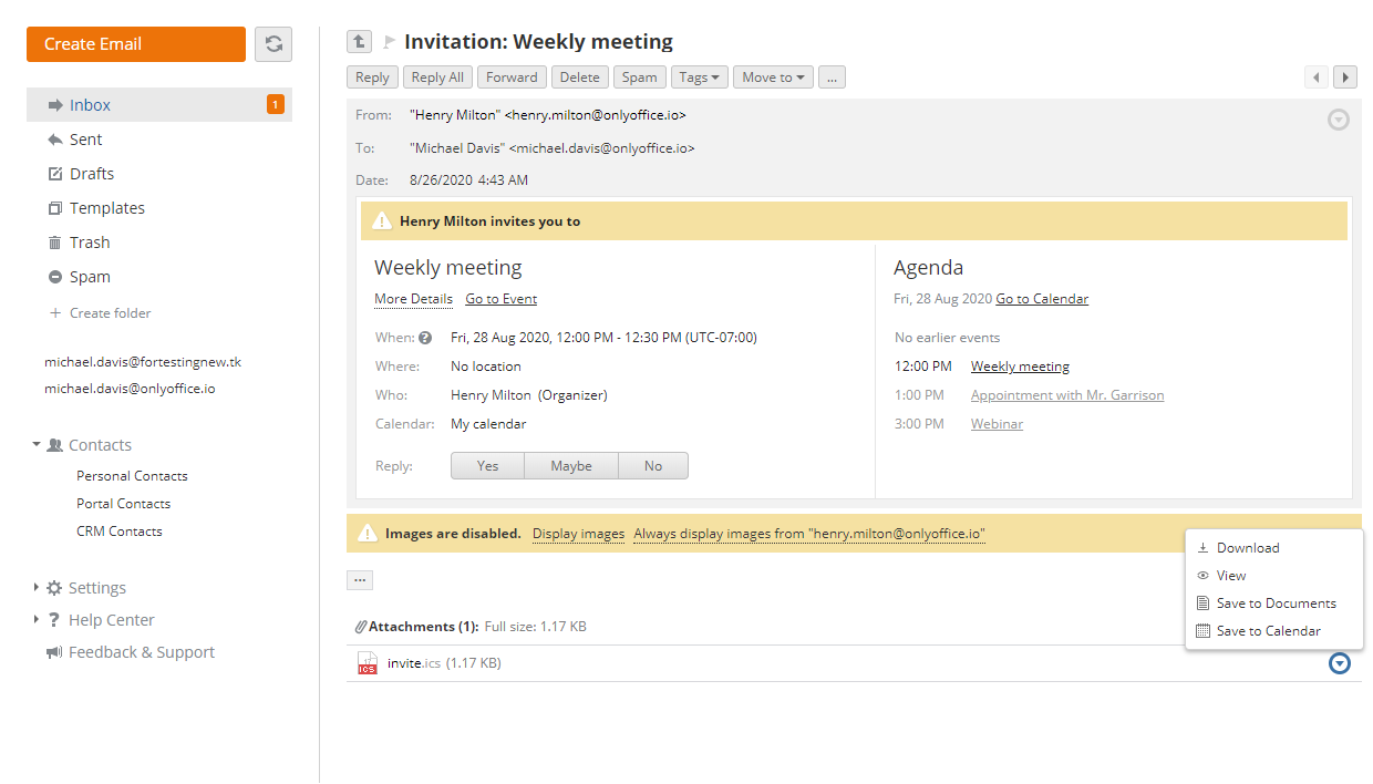 View Calendar Invitations