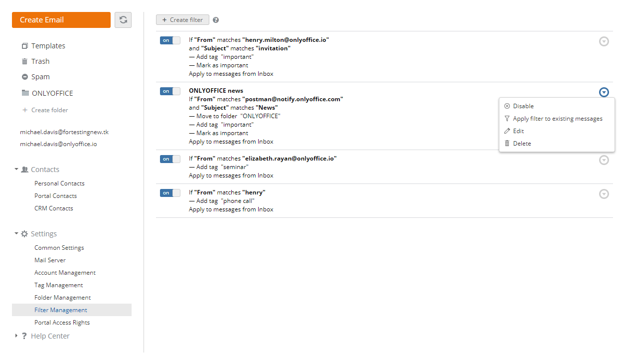 Manage Filters
