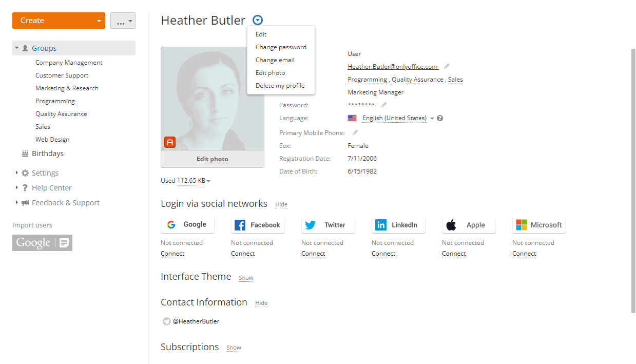 Editing Profile