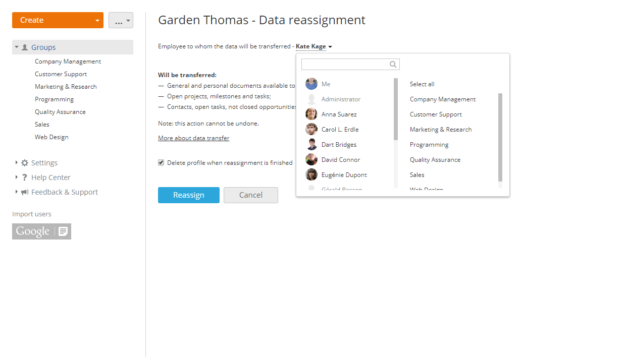 Reassigning data