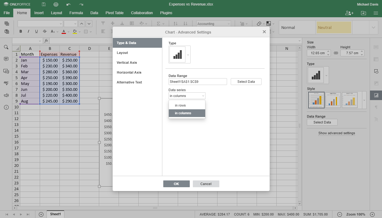 how to make a chart in excel Step 2