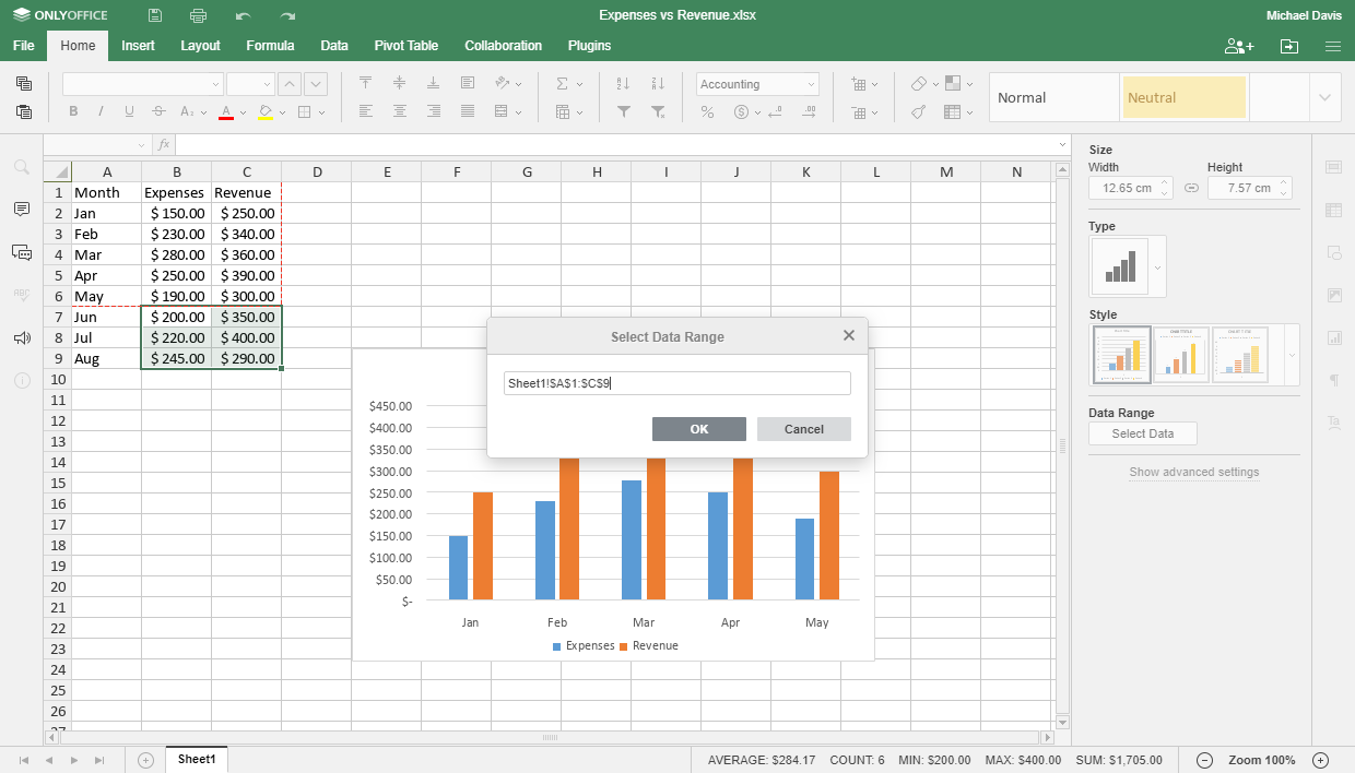 how to make a chart in excel Step 2
