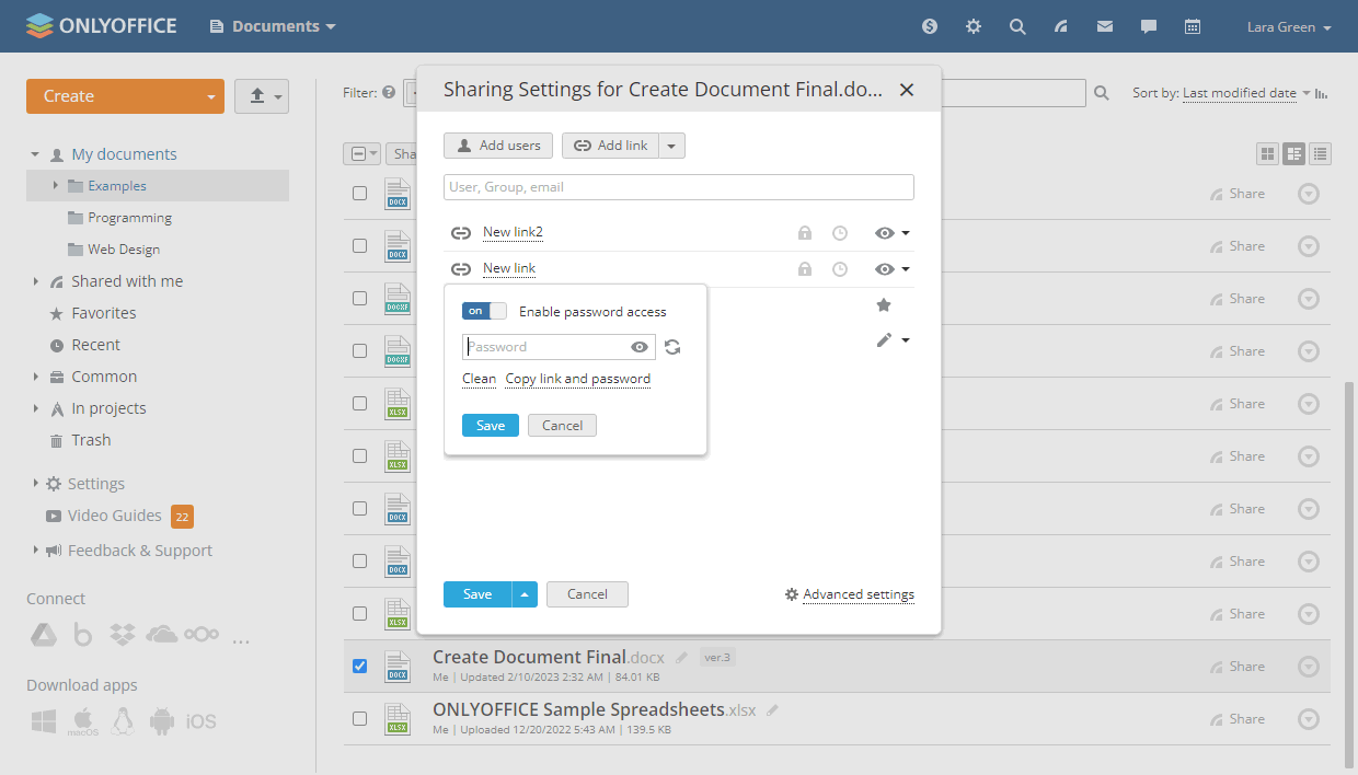 Sharing files and folders