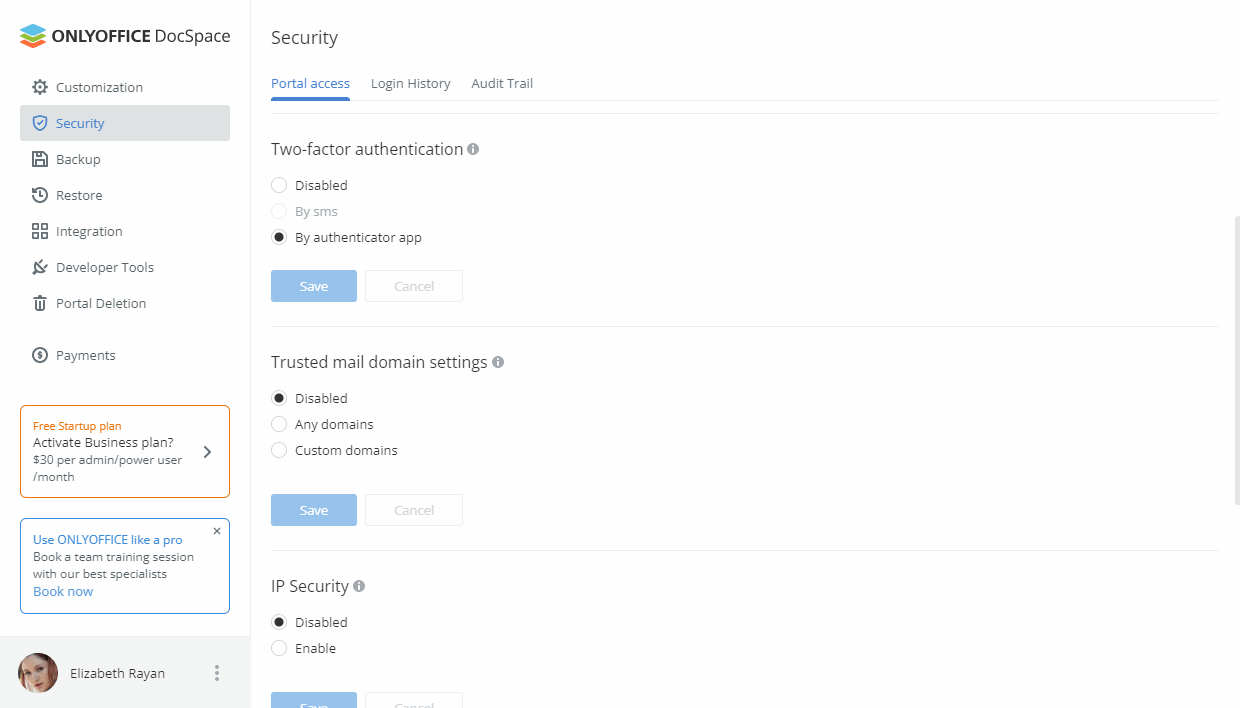 Using two-factor authentication in DocSpace